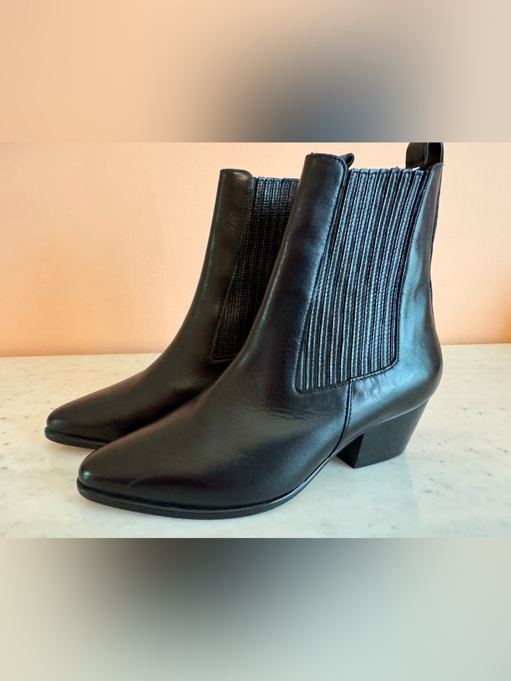 Sandro “Amelya” Black Leather Chelsea Boots, Pointed Toe, NEW WITHOUT BOX Size 6